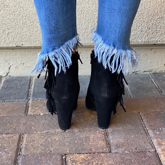 Genuine Distressed Suede Fringe Boho Ankle Boots - Picture 11 of 13